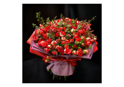 Букет из 21 кустовой розы Фаер Флеш  40 см (Fire Flash)